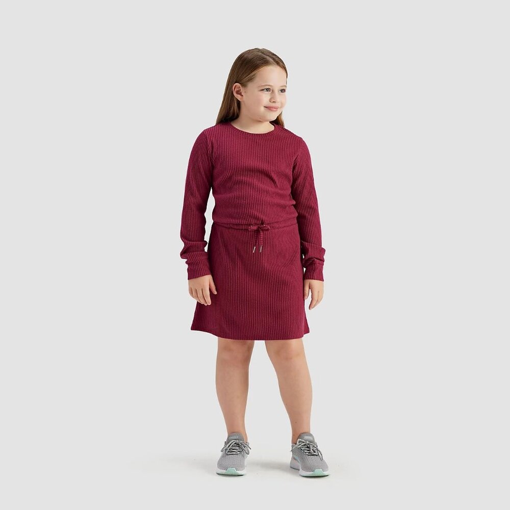 Freely Girls' Dress Ribbed Long Sleeve Pockets Drawstring Relaxed Red Large NEW
